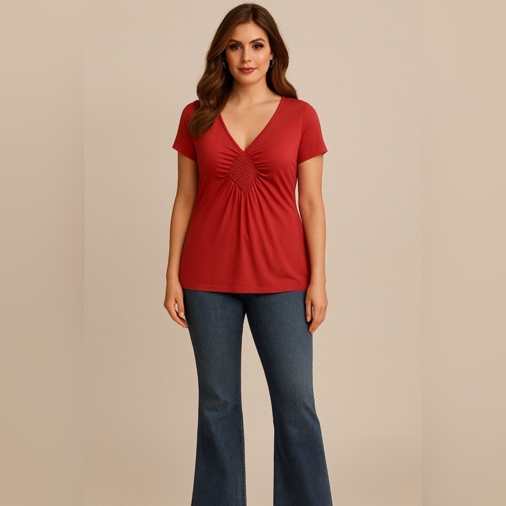 Vintage Banana Republic Red Short Sleeve V-Neck Top XL